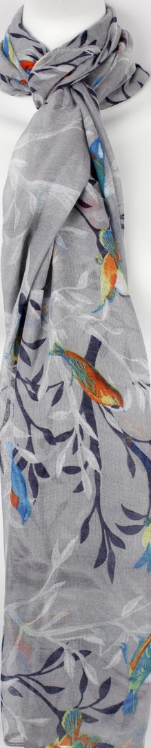 Printed  scarf w birds grey Style:SC/4402/GRY image 0